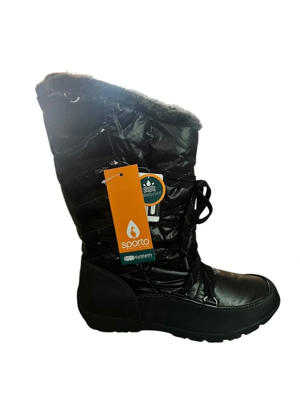 Sporto Charles Black Quilted Waterproof Winter Boots/Faux Fur Lining Sz 9.5